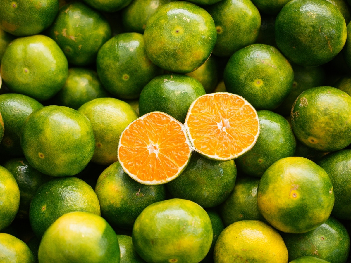 Green mandarins with textured citrus peel